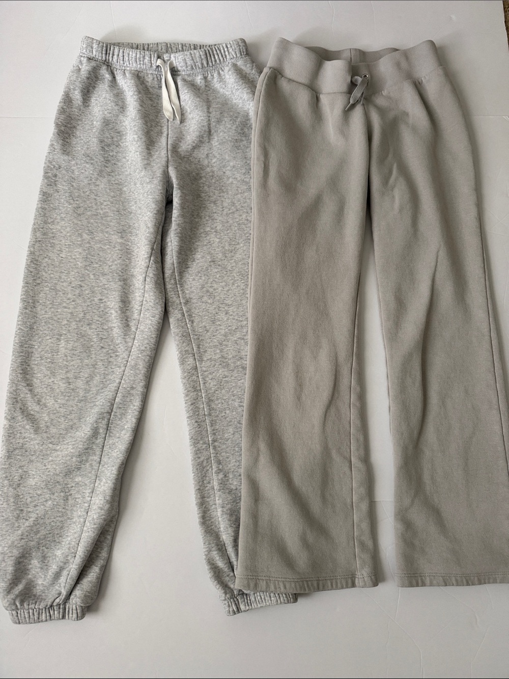 Girls   Neutral Gray & Light Gray Stretch Fleece Joggers - Unbranded